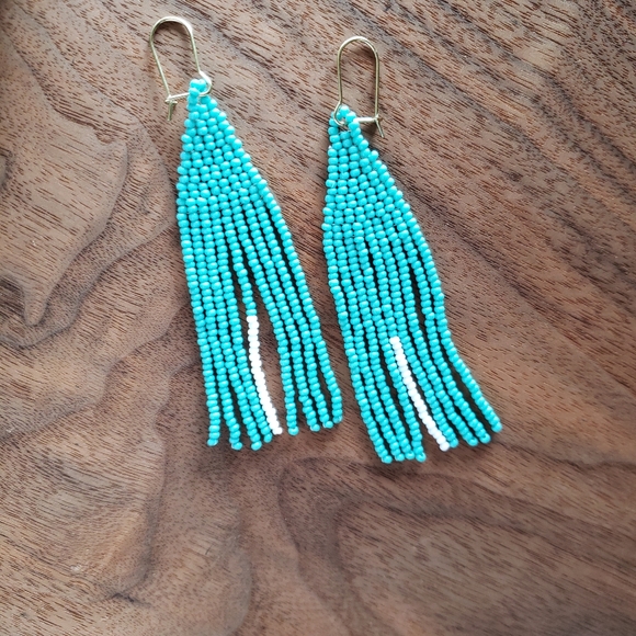 Fringe Earrings, Beaded, Handmade - Picture 2 of 4
